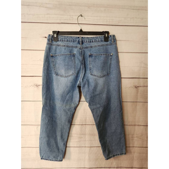 Fashion Nova Womens‎ Capri Jeans Blue Distressed Medium Wash Mid Rise Juniors 11 - Picture 2 of 7